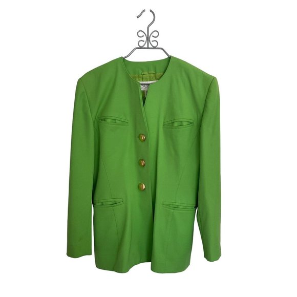 Escada Apple Green Gold  Button Jacket - Sz 40  8/10 Professionally Cleaned - Picture 2 of 15